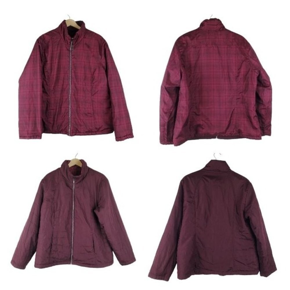 St. John's Bay Jacket Women XL Maroon Reversible Full Zip Quilted Puffer Outdoor